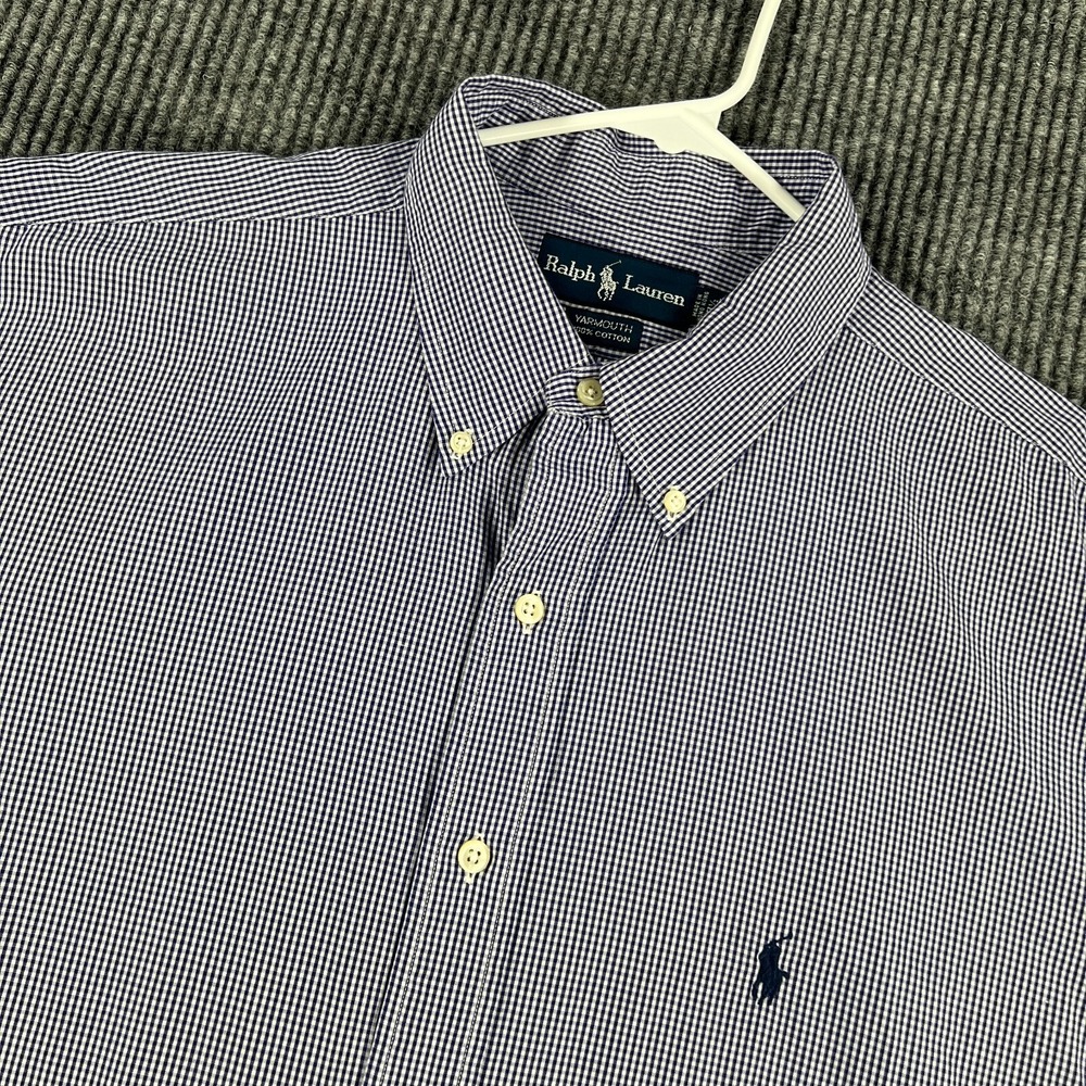 Ralph Lauren Shirt Mens 17.5 Blue Check Long Sleeve Button Down Yarmouth Fit